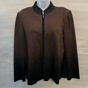 Ming Wang‎ Ombré Bronze Black Beaded Zip Knit Jacket Size Medium Like New
